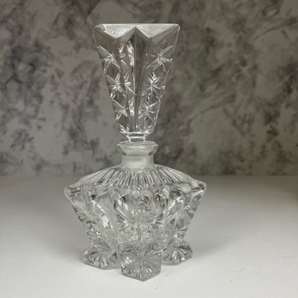 Rare Vintage Cut Crystal Perfume Bottle  with Prism Stopper,Art Deco Style
